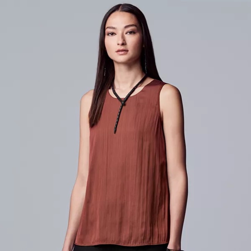Crepe Split-Back Sleeveless Tank Blouse